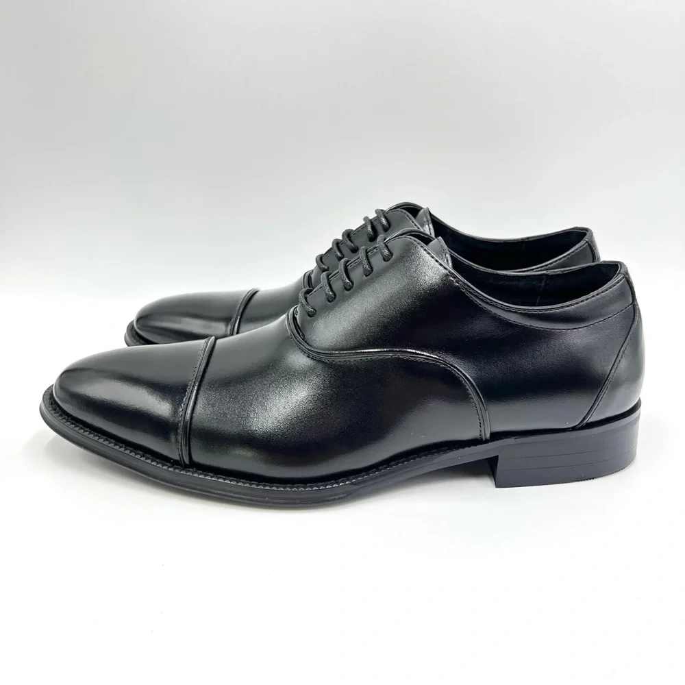 Stacy Adams‎ Mens Size 7.5 Black Leather Plain Cap Toe Oxfords Dress Shoes